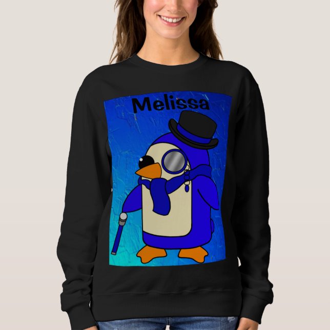 Moletom Pinguim de desenho animado bonito azul escuro (Frente)