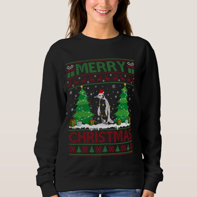 Moletom Pinguim de Iluminação de Árvore de Natal Feia (Frente)