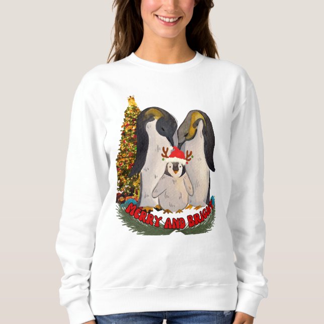 Moletom Pinguim de Natal feliz e brilhante (Frente)