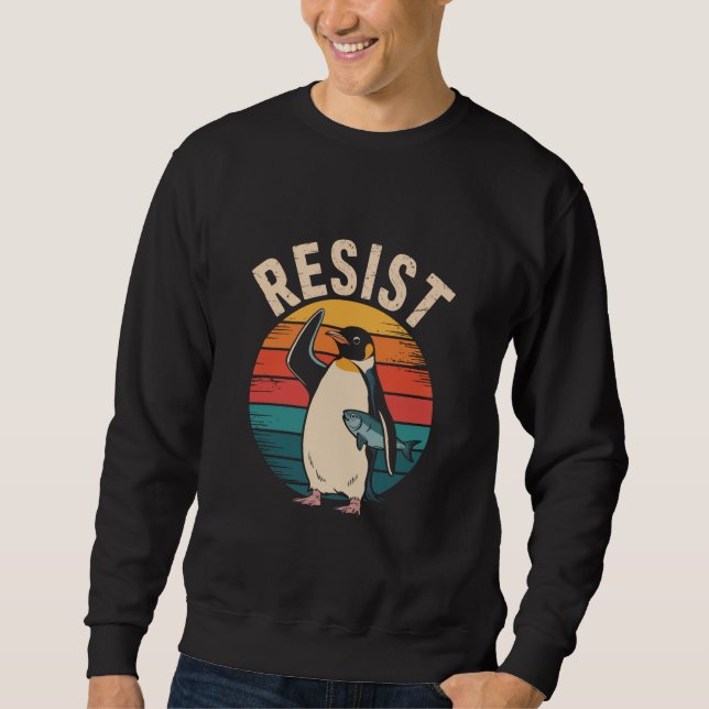 Moletom Pinguim Engraçado Resiste Protesto Contra Tarifas (Frente)