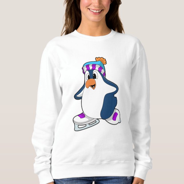 Moletom Pinguim no patinação no gelo com patins de gelo (Frente)