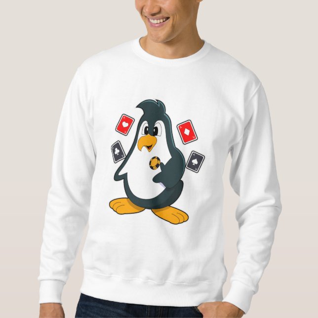 Moletom Pinguim no Poker com cartões Poker (Frente)
