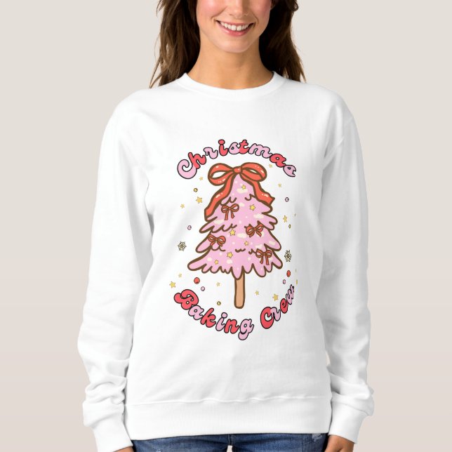 Moletom Pink Christmas Tree Baking Crew Sweatshirt (Frente)