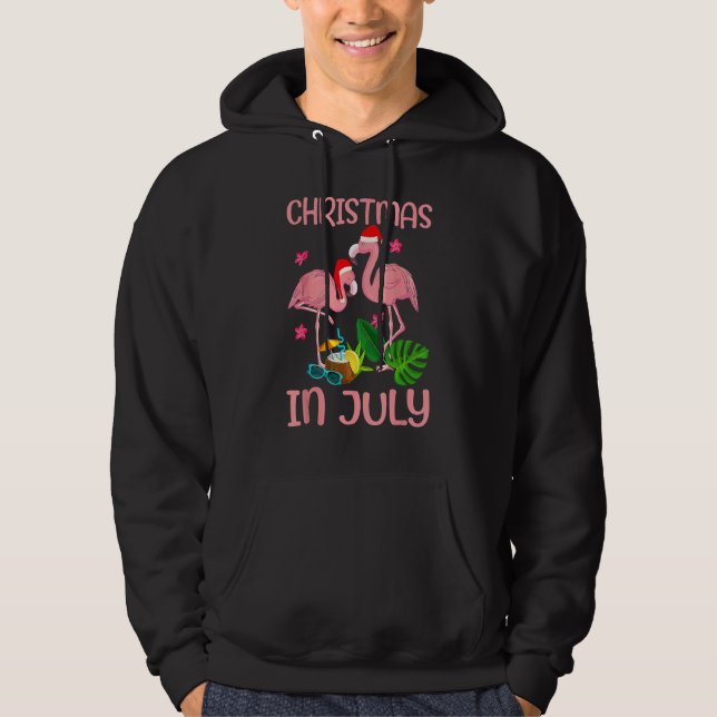 Moletom Pink Flamingo In Santa Hat Christmas In July (Frente)