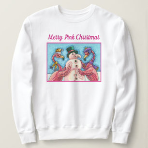 MOLETOM PINK FLAMINGOS FAZEM NEVE, AVES DE NATAL ENGRAÇADO