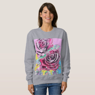Moletom Pintura Floral Flores Rosa Aquarela Rosa Vermelha
