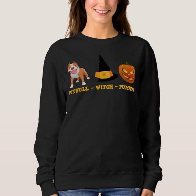 Moletom Pitbull Bruxa Pumpkin Halloween 40 (Frente)
