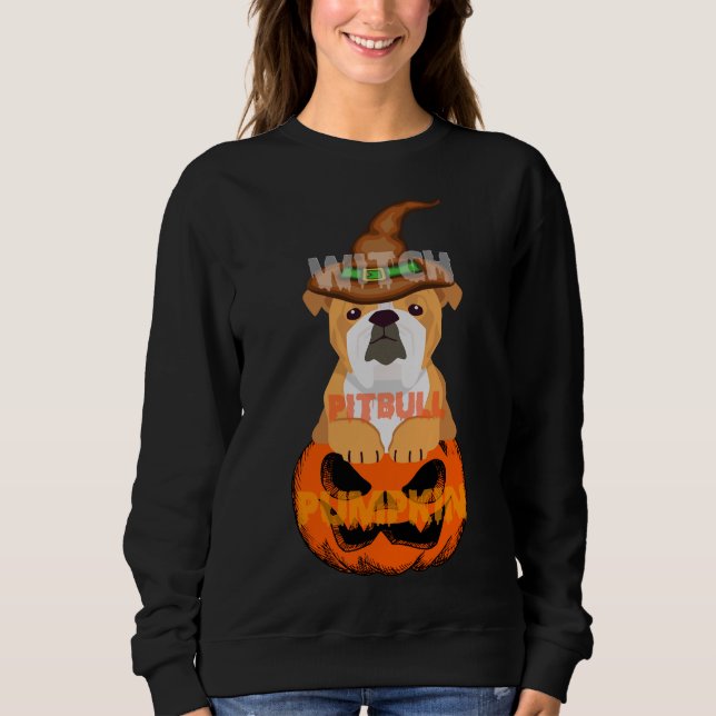 Moletom Pitbull Witch Pumpkin Halloween (Frente)