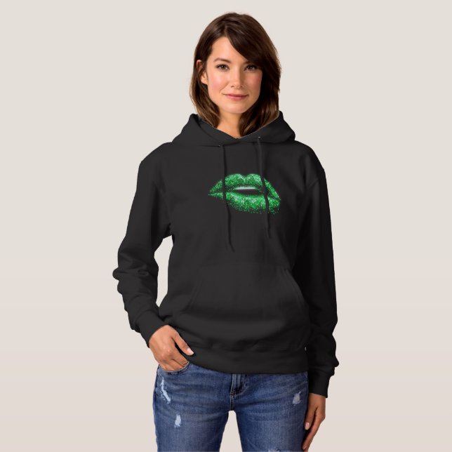 Moletom Pixel-Art Lips Green Glow 3D Pixels (Frente Completa)