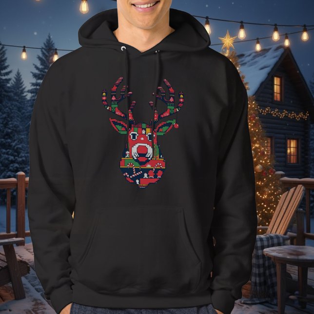 Moletom Pixel Reindeer Ugly Sweater Christmas Hoodie (Criador carregado)