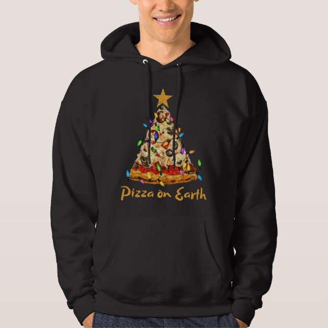 Moletom Pizza Engraçada na Terra Fatia Árvore de Natal com (Frente)