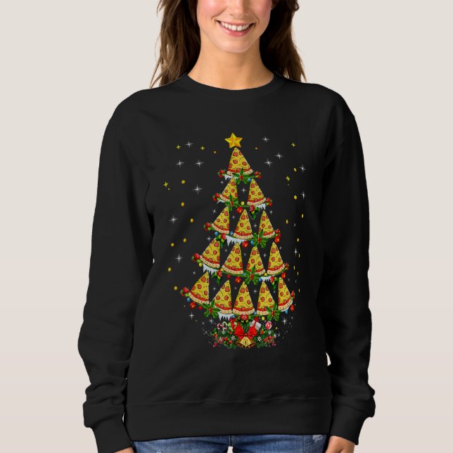 Moletom Pizza Fast Food  Xmas  Pizza Christmas Tree Lights (Frente)