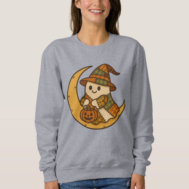 Moletom Plaid Ghost on Moon Sweatshirt | Cute Fall (Frente)