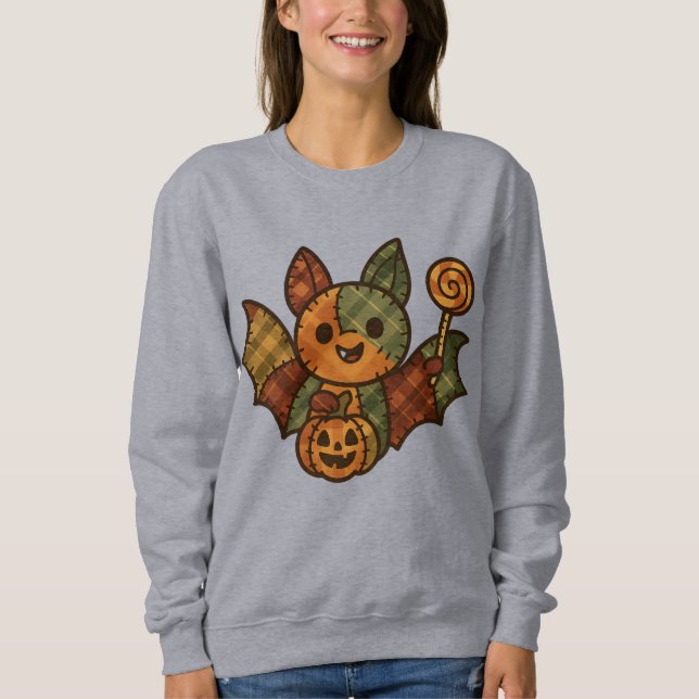 Moletom Plaid Patchwork Bat Sweatshirt | Cute Halloween (Frente)