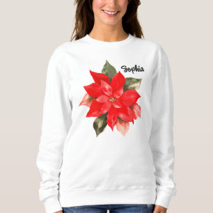Moletom Poinsettia De Natal Pintada Pela Mão Personalizada