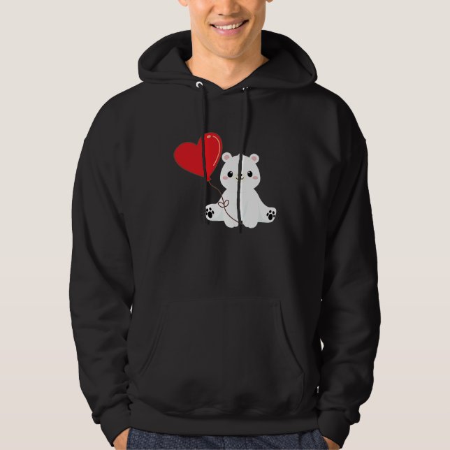 Moletom Polar Bear With Heart Balloon Valentines Day Love  (Frente)