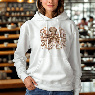 Moletom Polvo Kraken Steampunk Ornamentado Dourado Branco