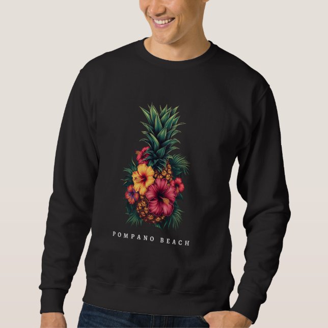Moletom Pompano Beach Florida FL Retro Pineapple Hibiscus (Frente)