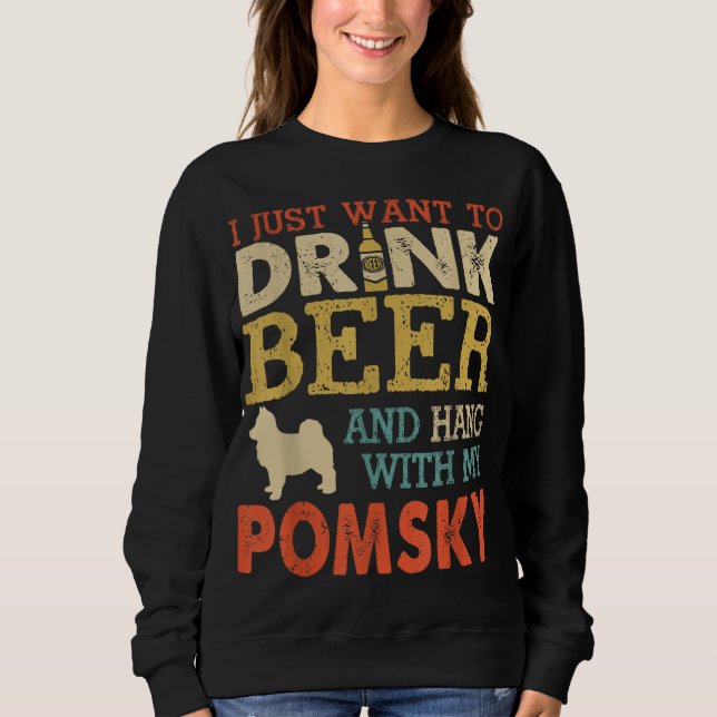Moletom Pomsky Pai Beber Cerveja Com Cachorro Engraçado Vi (Frente)