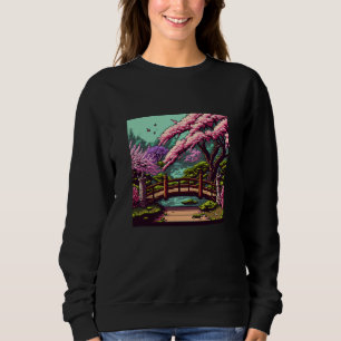 Moletom Ponte japonesa de cerejeira em flor retro videogam