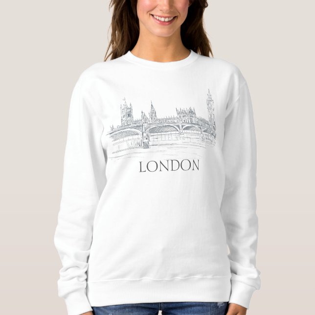 Moletom Ponte Londres Big Ben Skyline Caneta e Ink Sketch (Frente)