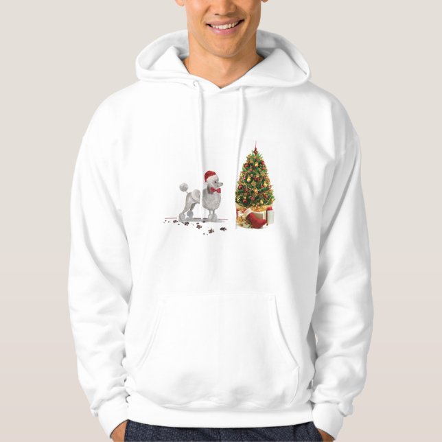 Moletom Poodle Cinza Cachorro Natal Divertido com Árvore (Frente)