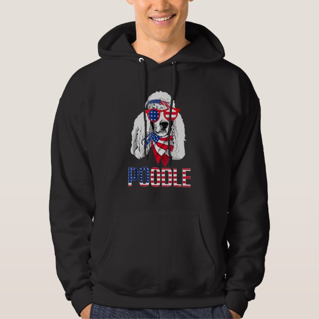 Moletom Poodle Dog Sunglass American Flag 4 de julho (Frente)