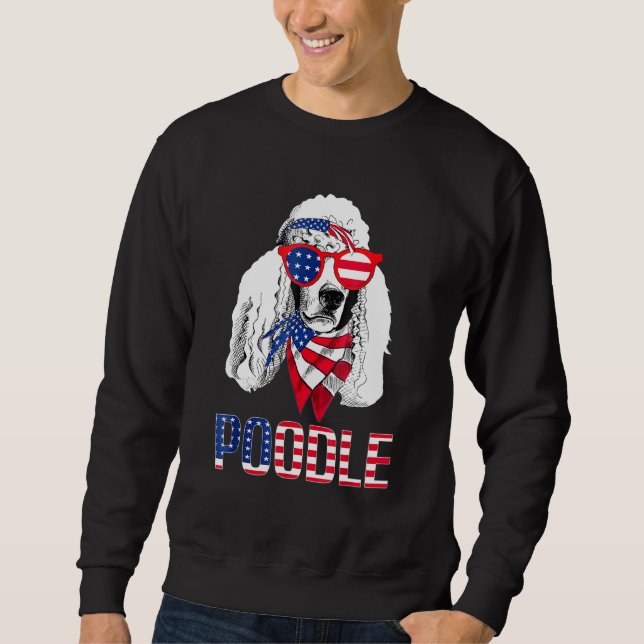 Moletom Poodle Dog Sunglass American Flag 4 de julho (Frente)