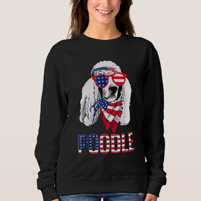 Moletom Poodle Dog Sunglass American Flag 4 de julho (Frente)
