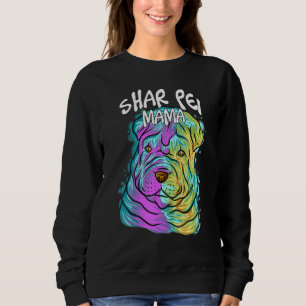 Moletom Pop de Retrato Colorido Shar Pei Cachorro Mãe Mãe