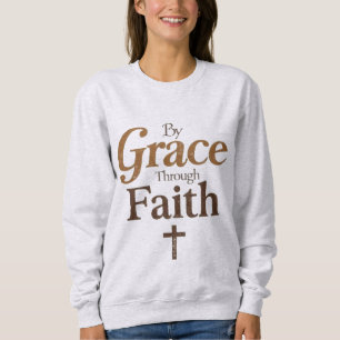 Moletom Por Grace Through Faith - Christian Cross Vintage