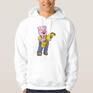 Moletom Porco como agricultor com palha