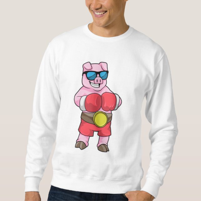 Moletom Porco como Boxer com luvas in a box (Frente)