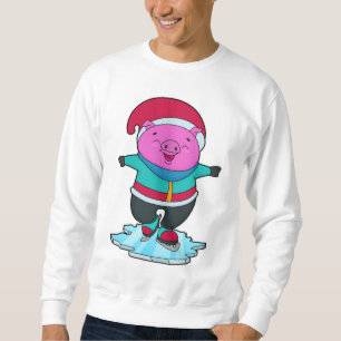 Moletom Porco no patinação no gelo com patins de gelo e ch