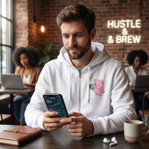 Moletom Porco Rosa Segurando Dinheiro Fazendo Sinal de Pos