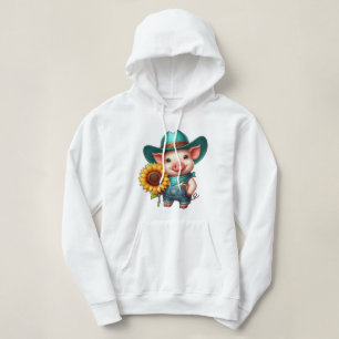 Moletom Porquinho encantador com roupa de cowboy e girasso