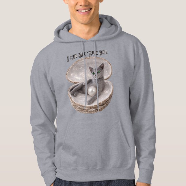 Moletom Posso Ver a Sua Alma Design Divertido de Gato Azul (Frente)
