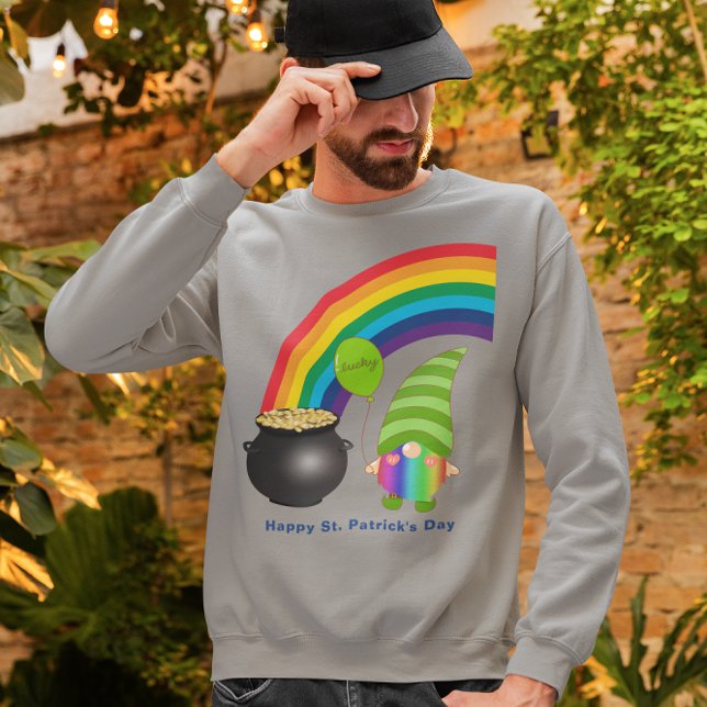 Moletom Pote Arco-íris do Dia de São Paddys Dourado (Rainbow Gnome Pot of Gold St Paddy's Day Sweatshirt)