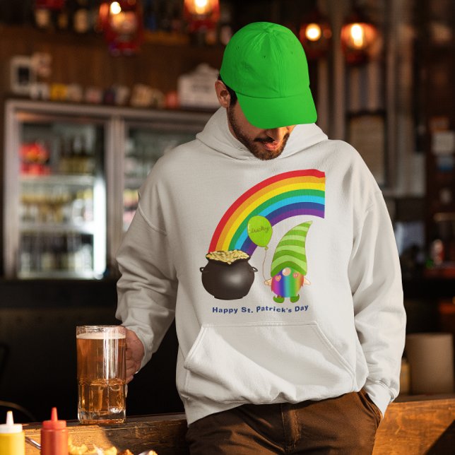 Moletom Pote Arco-íris do Dia de São Paddys Dourado (Rainbow Gnome Pot of Gold St Paddys Day Hoodie)