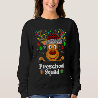 Moletom Preschool Squad Teacher Plaid Reindeer Hat Santa C