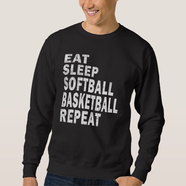 Moletom Present Eat Sleep Softball Basketball Repeat Boys (Frente)