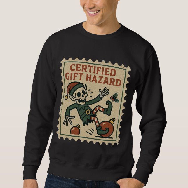 Moletom Presente Certificado Perigo Esqueleto Elfo Natal M (Frente)