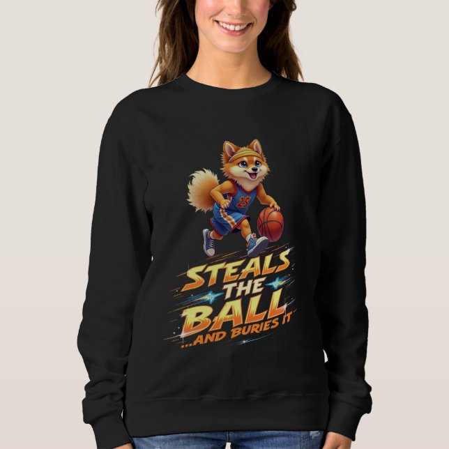 Moletom Presente de basquete engraçado para Pomeranian Dog (Frente)