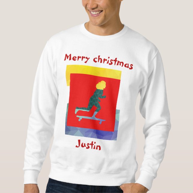 Moletom presente de natal de skate, nome personalizado (Frente)