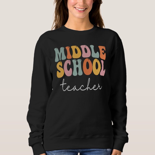 Moletom Professor de Ensino Fundamental Retro Groovy Feliz (Frente)