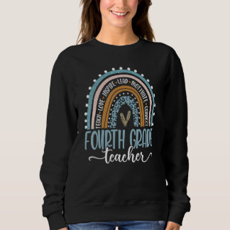 Moletom Professor do 4º ano Leopard Boho Rainbow Teacher'