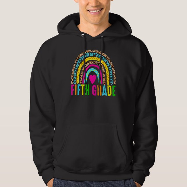 Moletom Professor do 5º ano Leopard Rainbow 5 Grade Teache (Frente)