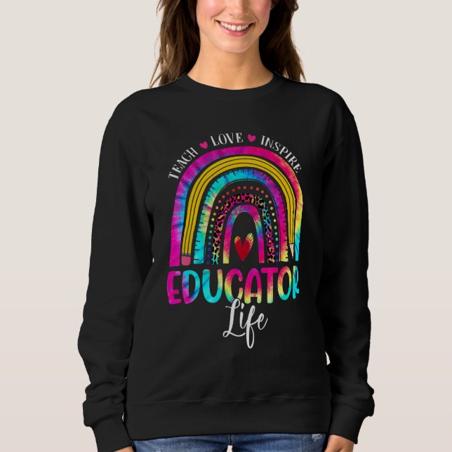 Moletom Professor Educador Rainbow Tie Dye Primeiro Dia De (Frente)