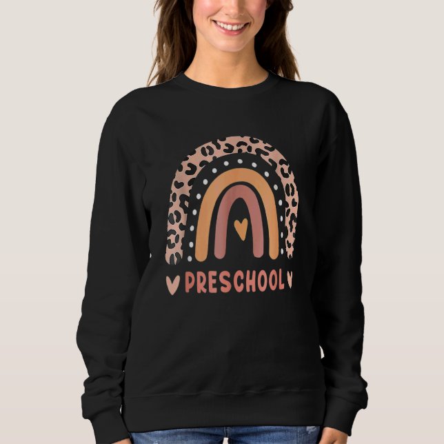 Moletom Professora Da Pré-Escola Rainbow Leopardo De Volta (Frente)