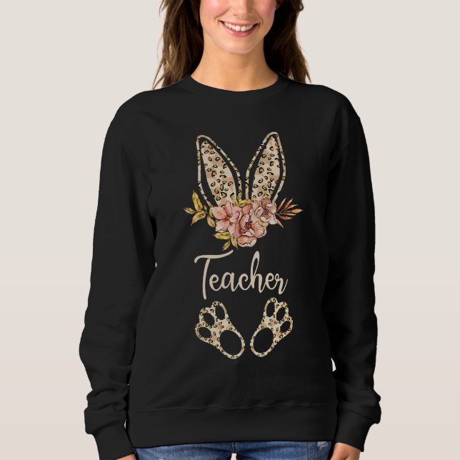 Moletom Professora páscoa Cute Bunny Leopard Print School  (Frente)